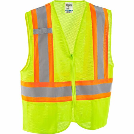 GLOBAL INDUSTRIAL Class 2 Hi-Vis Safety Vest, 2 Pockets, Two-Tone, Mesh, Lime, 2XL/3XL 641639LXXL